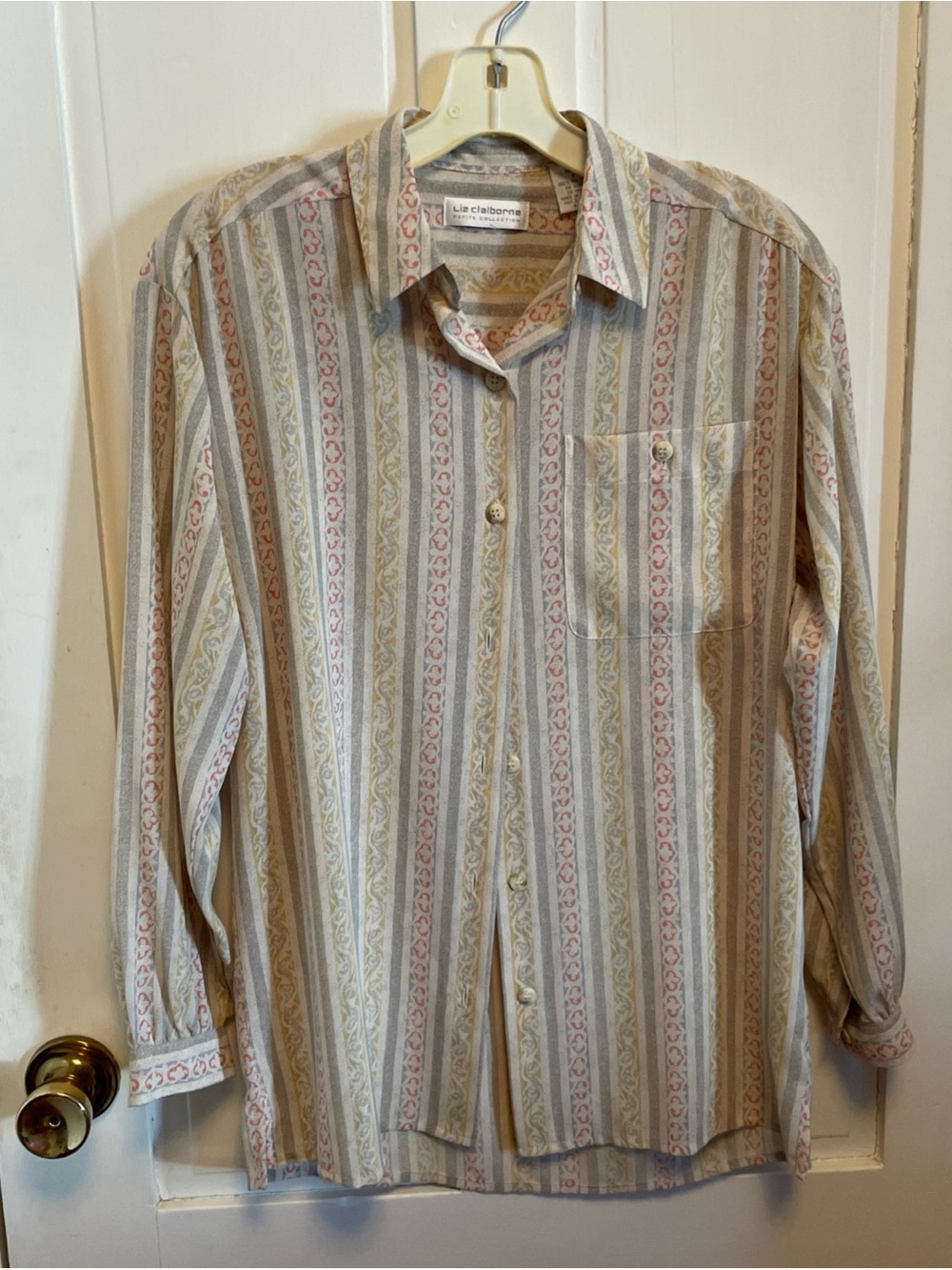 Liz Claiborne women Long-Sleeve Striped Button-Up Shirt - Beige/Multi small